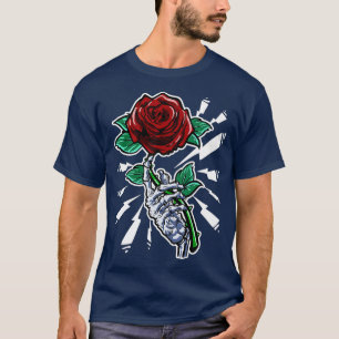 Tattoo Skelet Hand Red Rose Flower T-shirt
