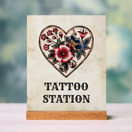 Tattoo Station Retro Flash Sailor Heart Party Acryl Bord (Neutraal)