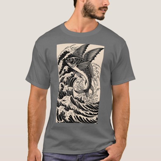 Tattoo-stijl Flying Fish T-shirt (Voorkant)