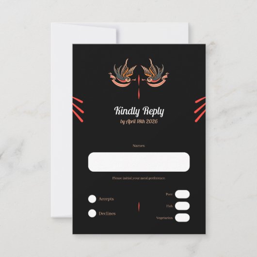  Tattoo stijl Liefde Zwaluwen RSVP Kaarten (Voorkant)