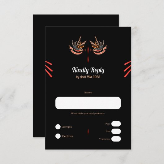 Tattoo stijl Liefde Zwaluwen RSVP Kaarten (Voorkant / Achterkant)