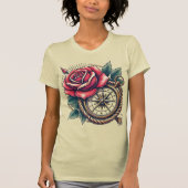 Tattoo-stijl Roos en kompas T-shirt ontwerp (Voorkant)