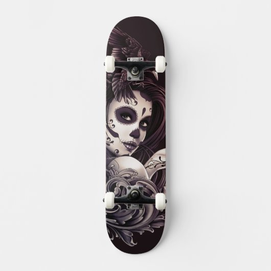 Tattoo Stijl Suiker Skull-meisje met vogel Persoonlijk Skateboard (Voorkant)