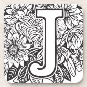 Tattoo-stijl zwart-wit monogram inktbloemen bier onderzetter (Voorkant)