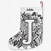Tattoo-stijl zwart-wit monogram inktbloemen kleine kerstsok (Achterkant)