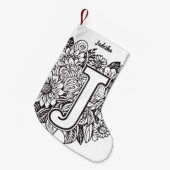 Tattoo-stijl zwart-wit monogram inktbloemen kleine kerstsok (Voorkant (Hangend))