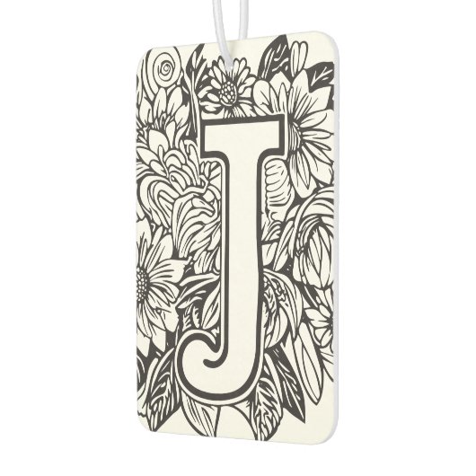 Tattoo-stijl zwart-wit monogram inktbloemen luchtverfrisser (Links)