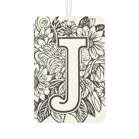 Tattoo-stijl zwart-wit monogram inktbloemen luchtverfrisser (Achterkant)