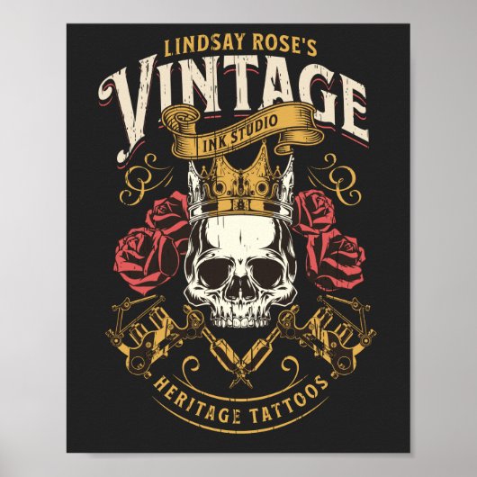 tattoo studio retro stijl noodlijdend T-Shi Poster (Voorkant)