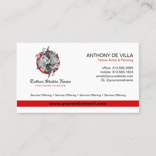 Tattoo Studio, Tattoo artiest - Koi Fish Logo Art Visitekaartje (Achterkant)