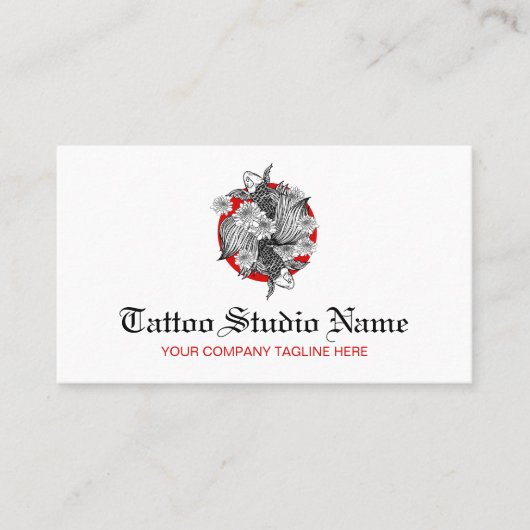 Tattoo Studio, Tattoo artiest - Koi Fish Logo Art Visitekaartje (Voorkant)