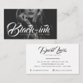 Tattoo Studio Zwart Foto Wit Script Typografie Visitekaartje (Voorkant / Achterkant)
