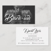 Tattoo studio zwarte foto witte script kalligrafie visitekaartje (Voorkant / Achterkant)