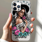 Tattoo Style Boho Vrouw met Neon Flowers Custom Case-Mate iPhone Case
