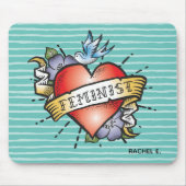 Tattoo Style Heart Feminist op Aqua Muismat (Voorkant)