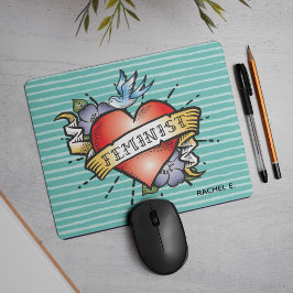 Tattoo Style Heart Feminist op Aqua Muismat