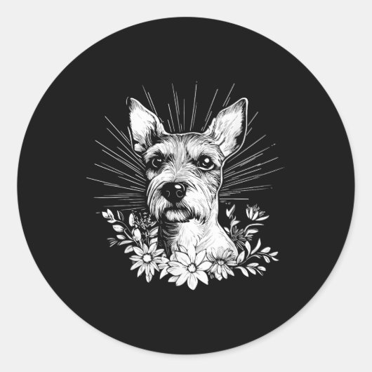 Tattoo Style Lover Fox Terrier Retro Dog Ronde Sticker (Voorkant)