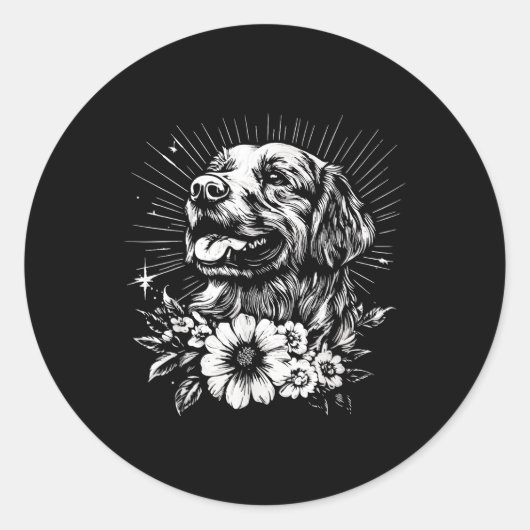 Tattoo Style Lover Golden Retriever Retro Dog Ronde Sticker (Voorkant)