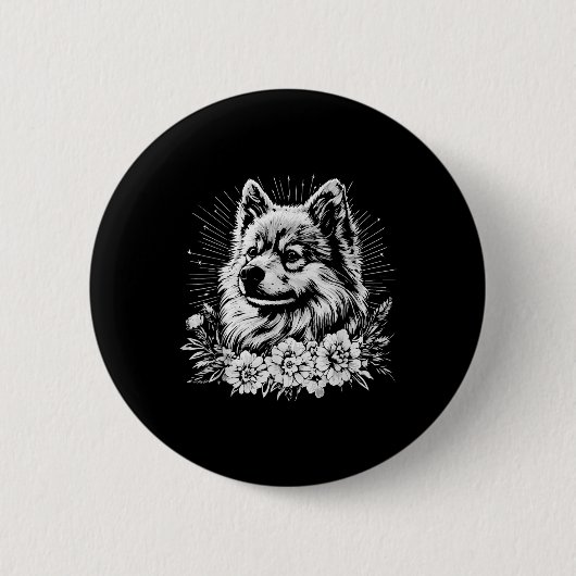 Tattoo Style Lover Keeshond Retro Dog Ronde Button 5,7 Cm (Voorkant)