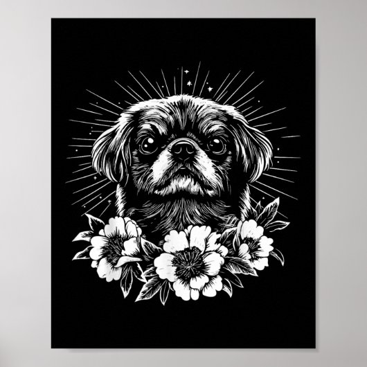 Tattoo Style Lover Pekingese Retro Dog Poster (Voorkant)