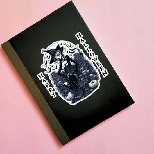 Tattoo Style Moonlit Witch Pumpkin Patch Vinyl Sticker