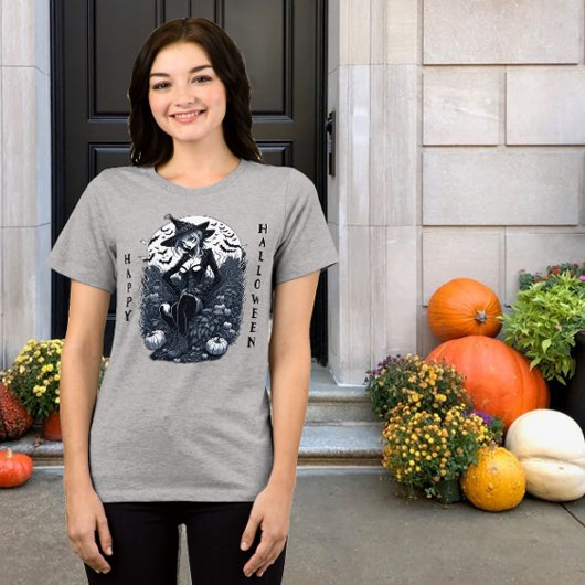 Tattoo Style Moonlit Witch Pumpkin Tri-Blend Shirt