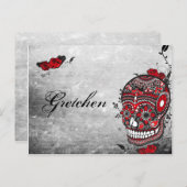 Tattoo Style Muerte Skull en Flourish Name Card Briefkaart (Voorkant / Achterkant)