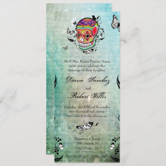 Tattoo Style Muerte Skull en Flourishes nodigen ui Kaart (Voorkant / Achterkant)