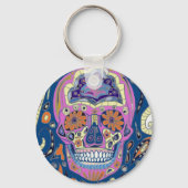 Tattoo Style Patterned Skull Sleutelhanger (Voorkant)