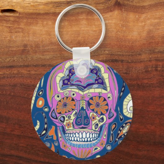 Tattoo Style Patterned Skull Sleutelhanger (Voorkant)