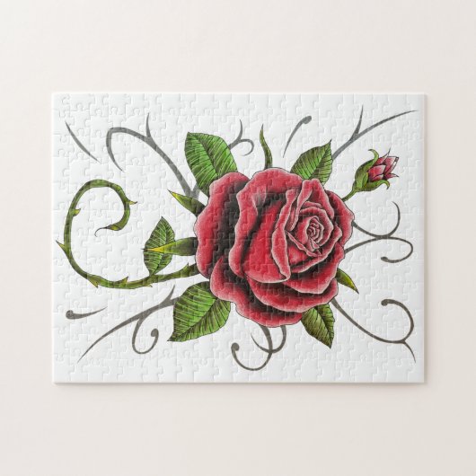 "Tattoo Style Red Rose" Puzzle Legpuzzel (Horizontaal)