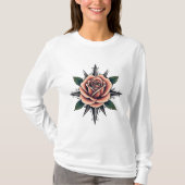 Tattoo Style Rose Compass T-Shirt Design (Voorkant)