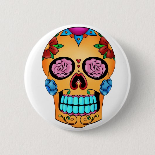 Tattoo Sugar Skull - Dag van de Dood, Mexico Ronde Button 5,7 Cm (Voorkant)
