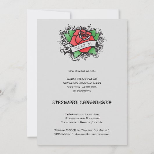 Tattoo thema Sweet 16 Uitnodiging (Voorkant)