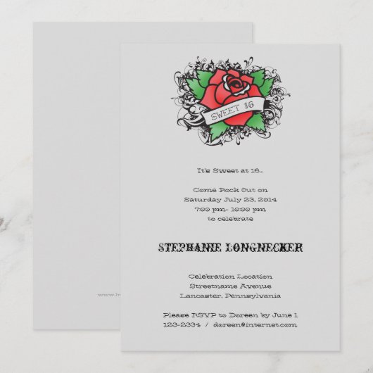 Tattoo thema Sweet 16 Uitnodiging (Voorkant / Achterkant)