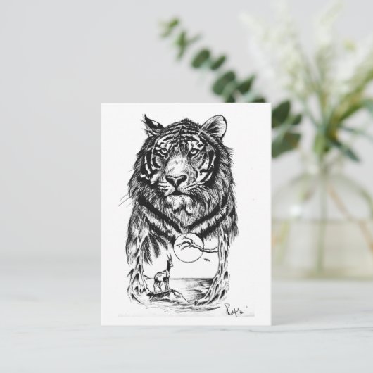 Tattoo Tiger Art Briefkaart (Staand voorkant)