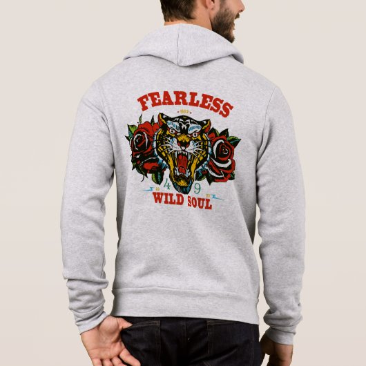 Tattoo tigre fearless wild soul slogan old school hoodie (Achterkant)