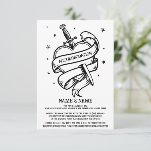 Tattoo Traditionele Hart Accommodatie bruiloft Informatiekaartje (Staand voorkant)