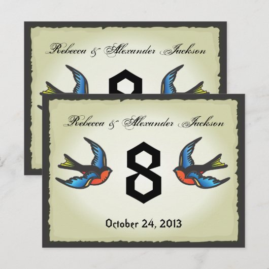 Tattoo Trouwtafel Nummer Kaart (Voorkant / Achterkant)