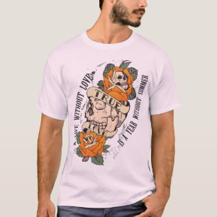 tattoo true love tete de dood in een crane roos t-shirt