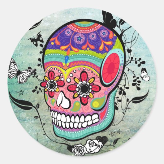 Tattoo Urban Muerte Day of the Dead. Ronde Sticker (Voorkant)