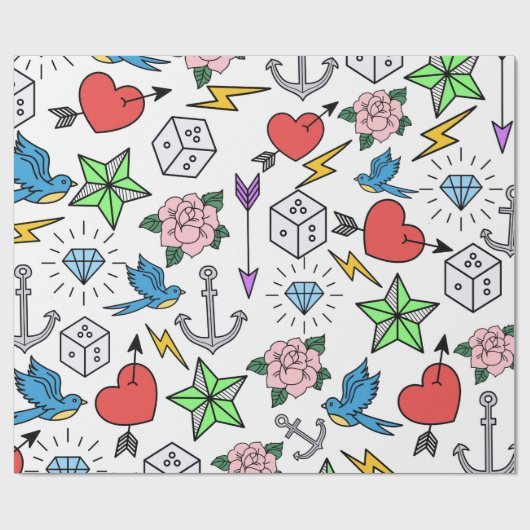 Tattoo van de oude school cadeaupapier (Vlak)