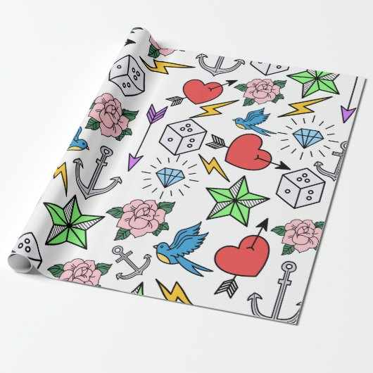 Tattoo van de oude school cadeaupapier (Uitgerold)