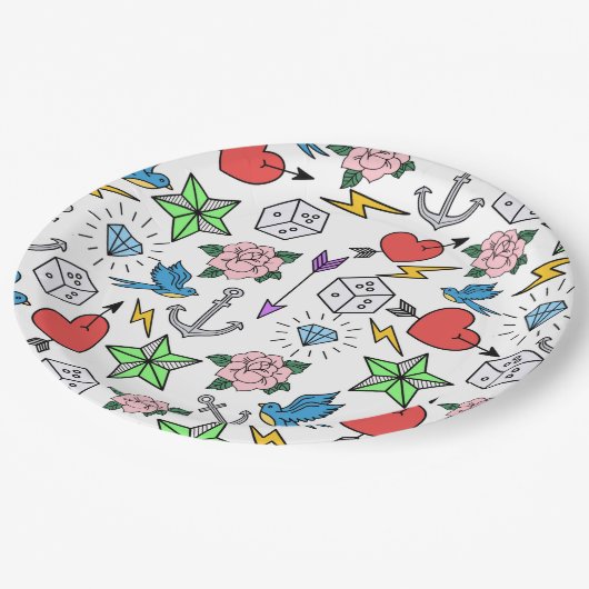 Tattoo van de oude school papieren bordje (Gekanteld)