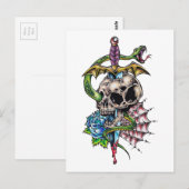 Tattoo van de schedel en Dagger Briefkaart (Voorkant / Achterkant)