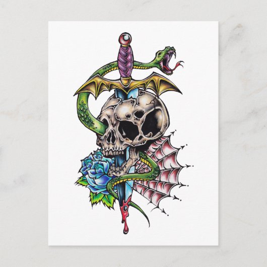Tattoo van de schedel en Dagger Briefkaart (Voorkant)