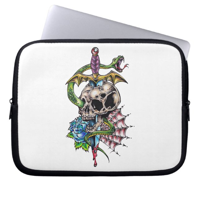 Tattoo van de schedel en Dagger Laptop Sleeve (Voorkant)
