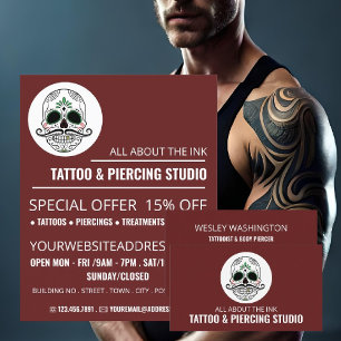 Tattoo van de schedel, tatoeage en borst visitekaartje