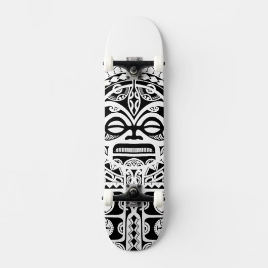 Tattoo van het polynesiaanse tribaalmasker van Tik Persoonlijk Skateboard (Voorkant)