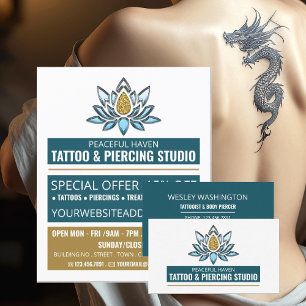 Tattoo van Lotus, tatoïde en borst Visitekaartje